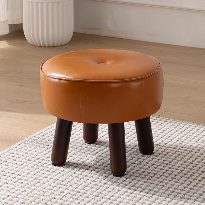 oakvivo Small Foot Stool Ottoman, Round Pouf Foot Rest, Footstool Ottomans with Rubber Legs Under Desk, Faux Leather Footrest for Couch, Living Room, Bedroom, Hallway, Office, 13''L x 13''W x 10.2''H