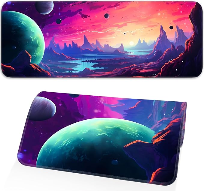Gaming Mouse Pad, Non-Slip Rubber Base, Stitched Edges, 31.5x11.8 Inch Large Mouse Pad for Desk, Computer, Laptop, Office, (Planet Universe)
