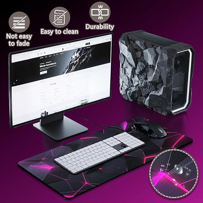 Gaming Mouse Pad - (31.5"×11.8") Honeycomb Large Mouse Pads for Desk - Desk Mat for Keyboard and Mouse with Non-Slip Base, Desks Pad Matfor Game/Office & Home (Black Rose Red)