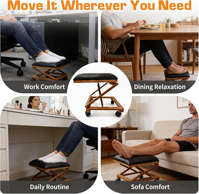 Foot Rest Under Desk, Under Desk Footrest with Adjustable Height & Lockable Wheels, Foot Stool for Home Work Room Comfort