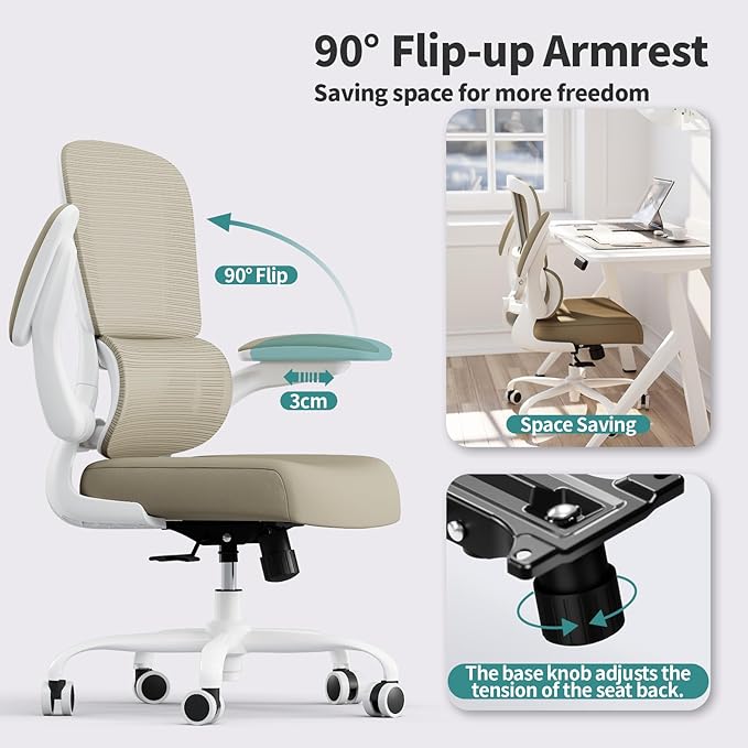 TRALT Office Chair - Ergonomic Desk Chair with Adjustable Lumbar Support, Mesh Computer Chair, Executive Chairs for Home Office Comfortable Lumbar Support,Khaki