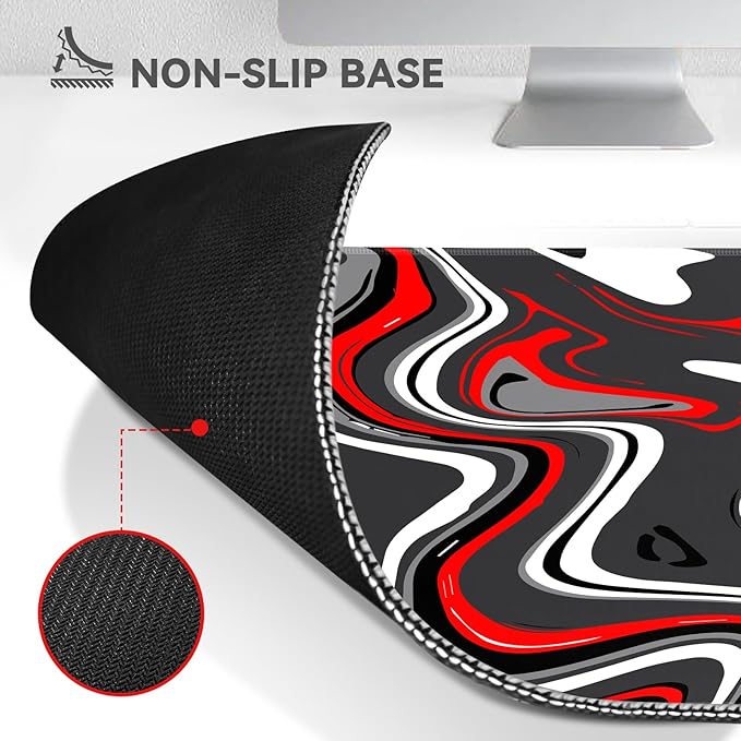 Gaming Mouse Pad Big Mousepad with Non-Slip Rubber Base, 31.5 x 11.8 in XL Large Desk Mat for Gaming Home Office, Long Keyboard Pad Mouse Mat for Computer with Stitched Edges, Grey and Red Fluid