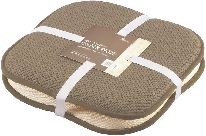 GoodGram 2 Pack Non Slip Ultra Soft Chenille Premium Comfort Memory Foam Chair Pads/Cushions - Assorted Colors (Taupe)