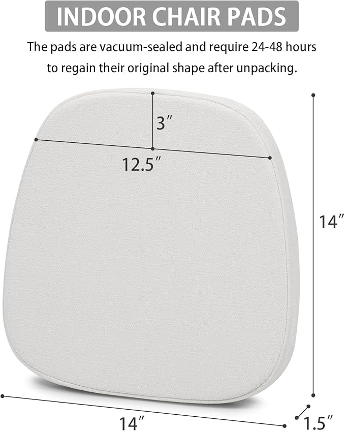 baibu 14x14 Memory Foam Metal Chair Cushions Set of 4, Dual-Layer Design Non-Slip Metal Dining Chair Pads Kitchen Seat Cushion with Machine Washable Cover, 4 Counts, White