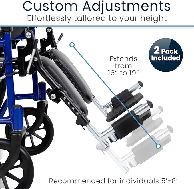 Vive Elevating Wheelchair Footrests with Padded Calf Pads (2 Pack) - Ultimate Leg Rest Accessory Replacement Parts for Wheelchairs - Foot Plates for Enhanced Comfort, Mobility, and Support