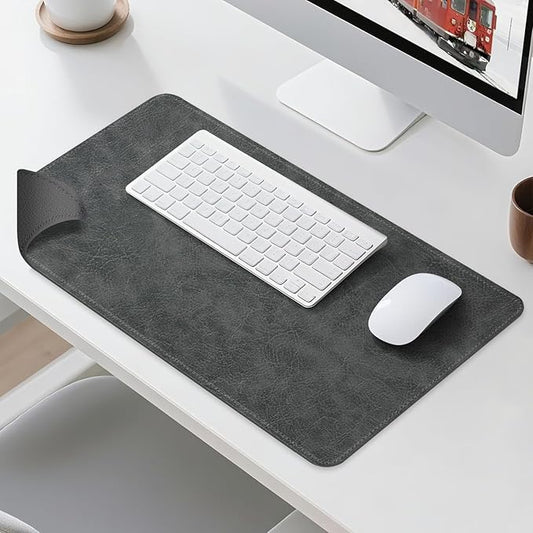 Imitation Crazy Horse Leather Desk Mat - Waterproof Desk Pad - Ideal for Large Mouse Pad and Desk Mats on Top of Desks (Gray+Dark Gray, 25"*13")