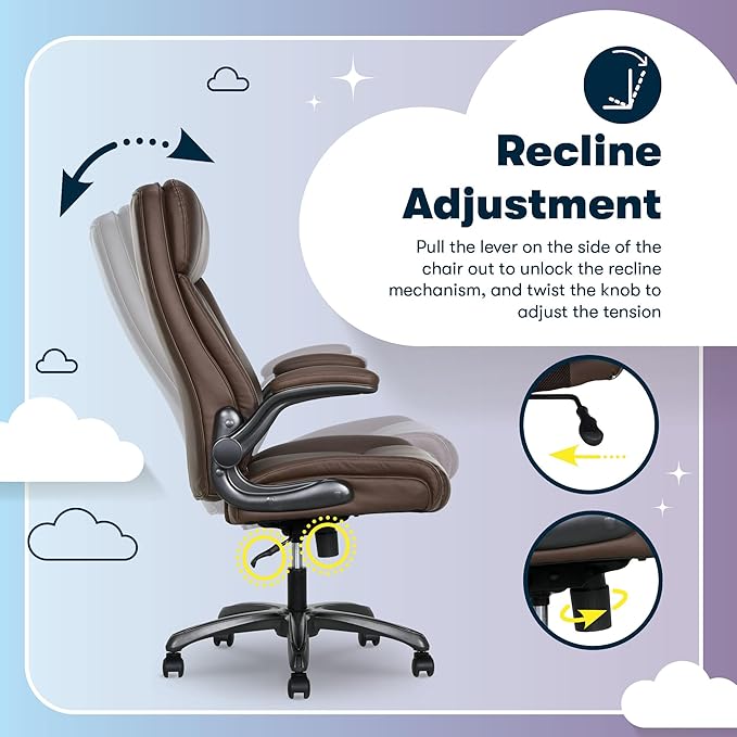 Serta Torrington Big & Tall Office Chair, with Flip-Up Padded Armrests, Ultra-Comfortable ComfortCoils Seat Cushion Technology, Modern Executive Premium PU Desk Chair, Dark Brown