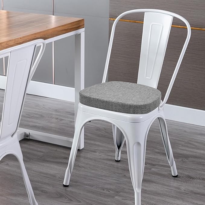 baibu 14x14 Memory Foam Metal Chair Cushions Set of 4, Dual-Layer Design Non-Slip Metal Dining Chair Pads Kitchen Seat Cushion with Machine Washable Cover, 4 Counts, Grey