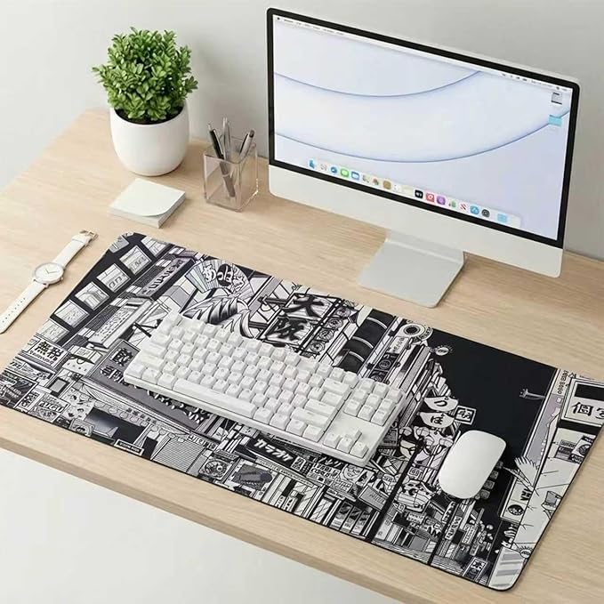 Japanese Street Gaming Mouse Pad Large,Anime Mousepad Gaming Mouse Mat,31.5 x 15.7 Desk Mat Anime Mouse Pad for Desk,Extended Keyboard Mousepad with Non-Slip Base and Stitched Edge 800X400X4mm