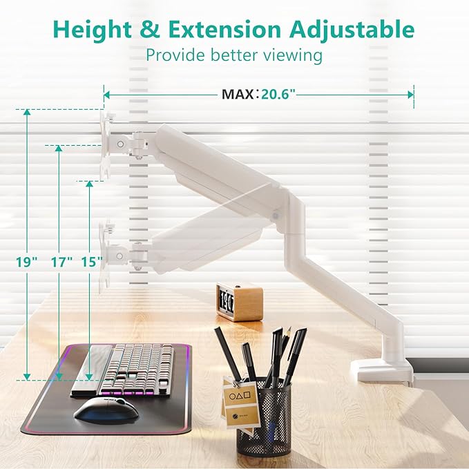 WALI Single Monitor Arm Mount Stand, Adjustable Arm Monitor Mount for Display up to 32 Inch,19.8lbs Capacity (GSMP001W), White