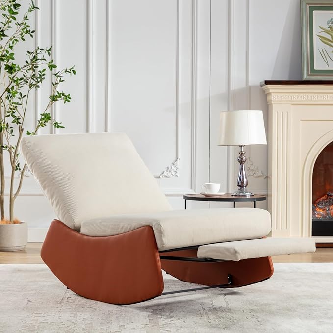 LUMISOL Comfy Rocking Recliner Chair for Adults, Nursery Glider Chair with Foot Rest, Upholstered Accent Reading Chair Rocker Chair with High Back for Living Room, Orange
