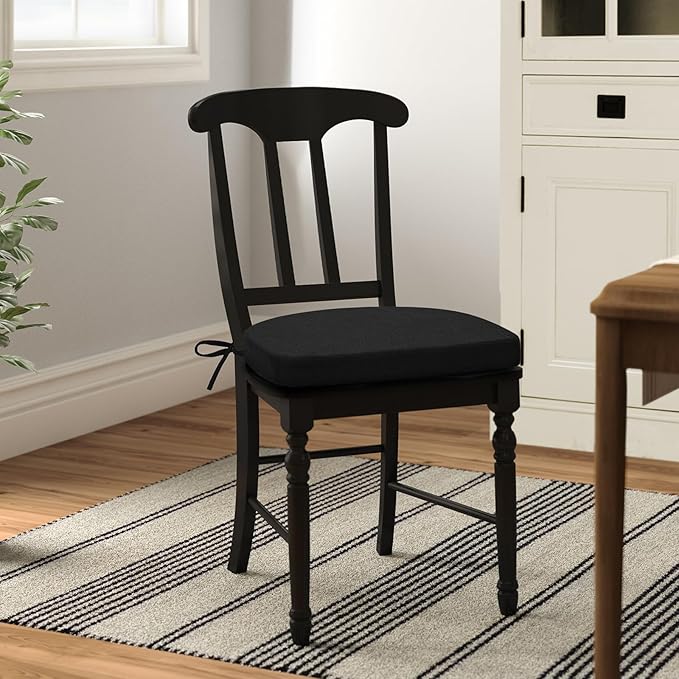 Shinnwa Kitchen Chair Cushions Set of 2, Non-Slip Dining Chair Cushions with Ties and Machine Washable Cover, 2 Pack, 17 x 16.5 x 2in, Black