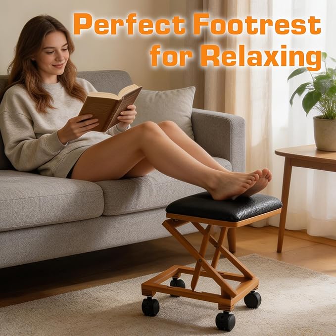 Foot Rest Under Desk, Under Desk Footrest with Adjustable Height & Lockable Wheels, Foot Stool for Home Work Room Comfort