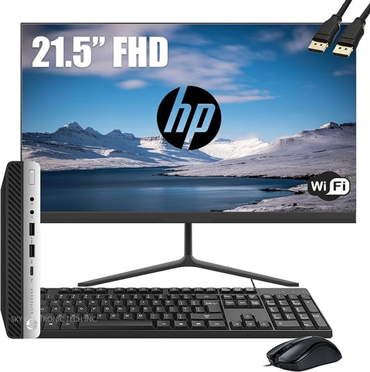 HP EliteDesk 800 G3 Mini Business Desktop Computer with 21.5" FHD Monitor PC Bundle, Intel Core i5-6500T, 16GB RAM, 512GB SSD, DP Cable, Keyboard & Mouse, Windows 11 Pro (Renewed)