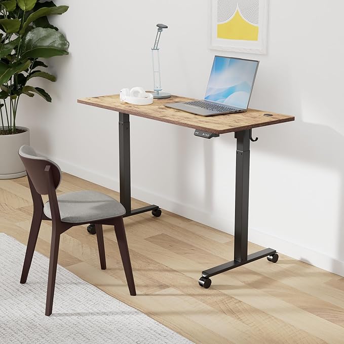 Cubiker Standing Desk, 48x24 Inches Sit Stand Home Office Desk, Electric Stand up Desk, Adjustable Desk with Splice Board, Black Frame/Rustic Brown Top