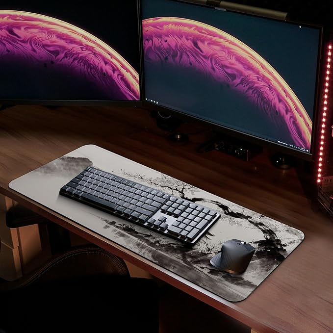 MAY FLOWER Gaming Mouse pad, Large Laptop Mousepad, Full Keyboard Mat, Long Computer Mouse Mat for Home and Office, Anti-Slip Rubber Base, 31.5 x 11.8 Inches (Japanese Cherry Blossom)