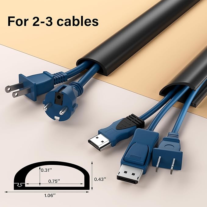 Cord Hider for Wall Mounted TV, 118" Cable Cover for 2-3 Cables with Side Open, Flexible Silicone Wire Raceway Management,Self-Adhesive Cord Organizer,Wire Concealer Channel, Black