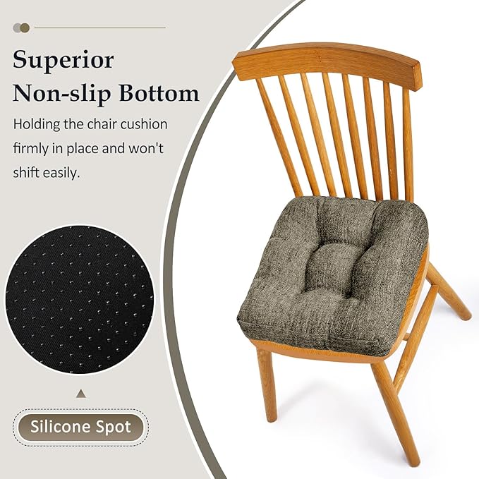 downluxe Chair Cushions for Dining Chairs 2 Pack, Tufted Indoor Chair Pads with Non-Slip Bottom, U-Shaped Kitchen Chair Cushions, 17"x17"x4", Coffee