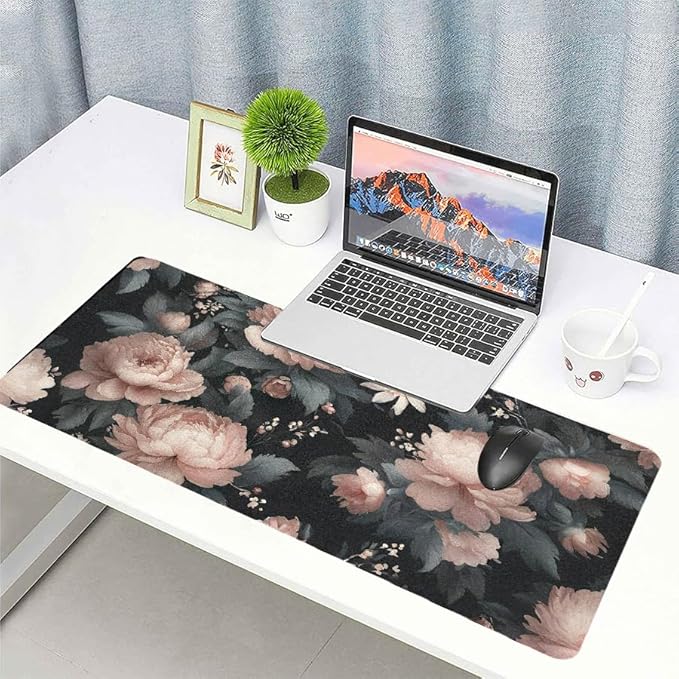 Luxurious Peony Floral Desk Mat, Elegant PU Leather Desk Pad for Women - Large Non-Slip Office Mat for a Stylish & Protected Gaming & Home Workspace（27.56 * 13.78in）