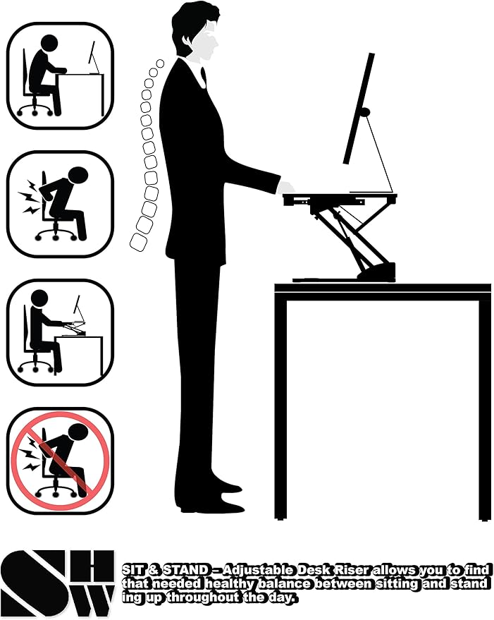 SHW 28" Over Desk Height Adjustable Standing Desk, Black