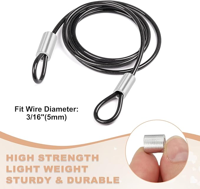uxcell 3/16"(5mm) Aluminum Crimping Loop Sleeve, Wire Rope Stop Sleeve Round Crimp Ferrules for Wire Rope and Cable Ferrule, Silver 50Pcs