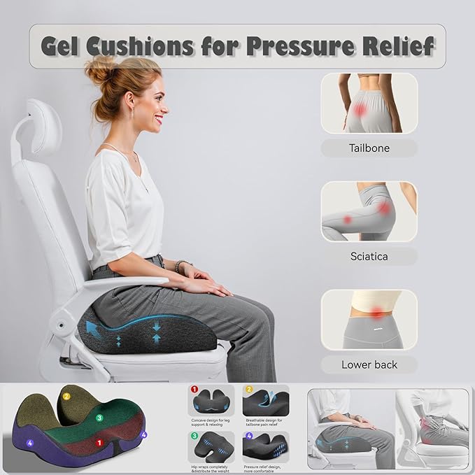 CXC Seat Cushions for Office Chairs, Ergonomic Memory Foam Cushion for Long Sitting, Breathable Desk Chair Pad for Home Office, Non-Slip Support for Hip & Lower Back Comfort (Dark Gray, Modal Fabric)
