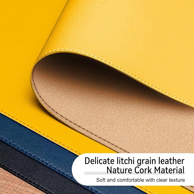 Leather Mouse Pad with Stitched Edge, Waterproof Gaming Mouse Mat for Computers, Laptop, Office & Home (Yellow, 11"*8")
