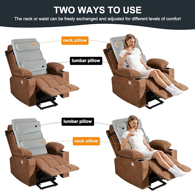 2-in-1 Neck & Lumbar Support Pillow with Adjustable Height and Ergonomic backrest Design, Suitable for recliners, Sofas, high-Back Rocking Chairs, Relieve Back Pressure.