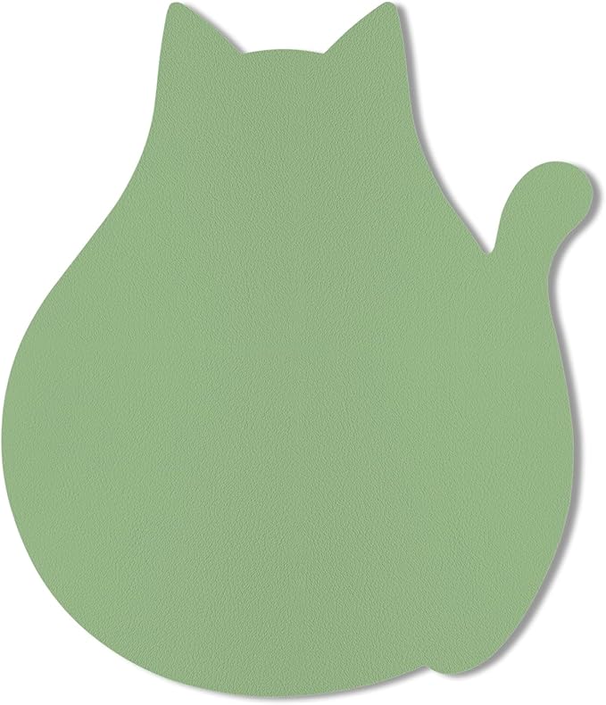Funny Leather Mouse Pad Cute Cat Shape Office Desk Accessories Decor for Women Small Mousepad with Non-Slip Rubber Base Washable Waterproof, 9.7" x 8", Lake Green