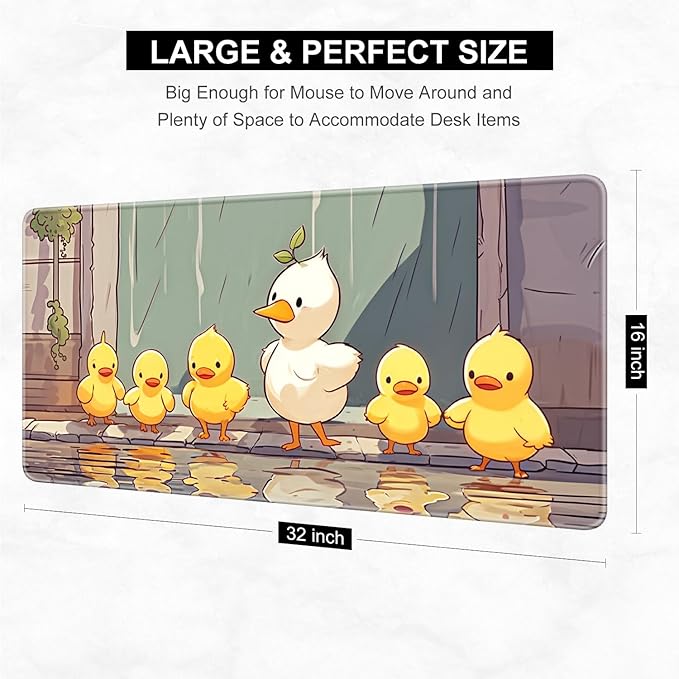 Desk Pad, 32" x 16" XXXL Extended Large Gaming Mouse Pad, Desktop Decor Desk Mat, Men Women Office Supplies and Accessories, Cute Anime Mouse Mat for Laptop & Keyboard, Cute Duck