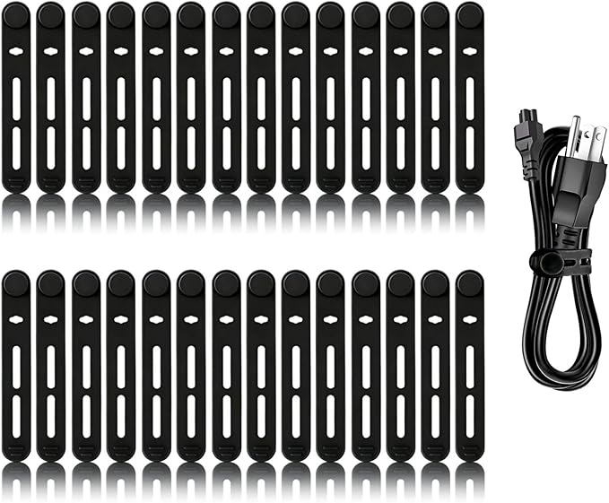 28Pcs Silicone Cable Ties Reusable, Multipurpose Cable Management Organizer, Adjustable Fastening Cable Straps with Locking Buckles, High Elasticity Cord Organizer, Travel Essentials (3.2in, Black)