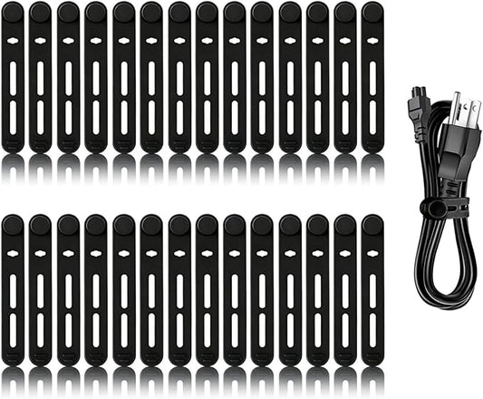 28Pcs Silicone Cable Ties Reusable, Multipurpose Cable Management Organizer, Adjustable Fastening Cable Straps with Locking Buckles, High Elasticity Cord Organizer, Travel Essentials (3.2in, Black)