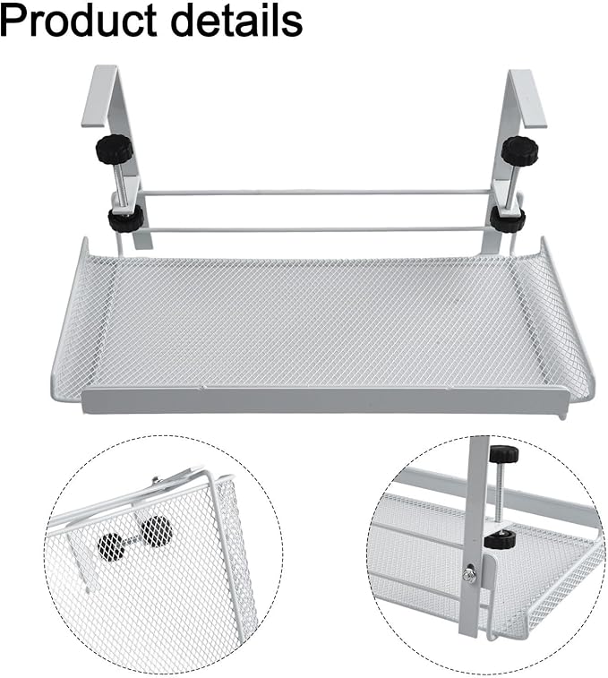 Adjustable Under Desk Cable Management Tray, 4.5-8.5cm Height Carbon Steel Wire Organizer Shelf for Office Home, No Drill Hanging Cord Holder Rack, Black or White(White L)