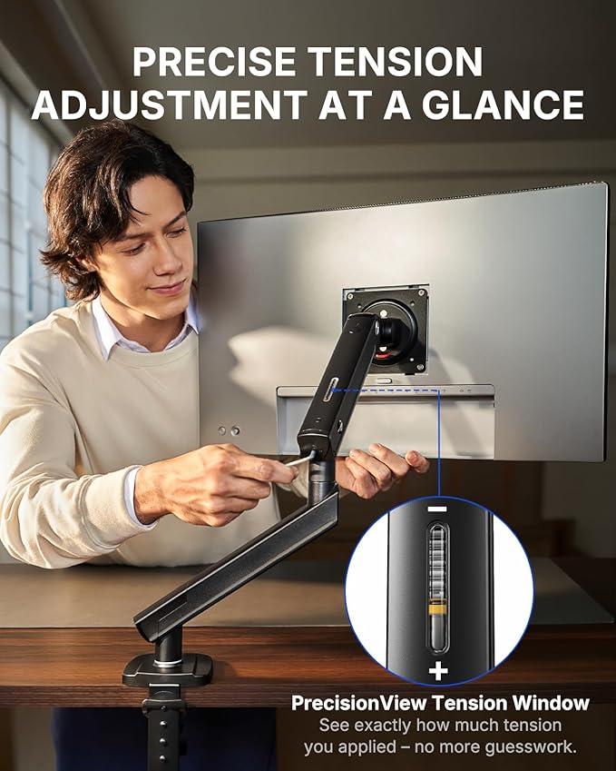 HUANUO FlowLift™ Pro Monitor Arm for 13–32" Screens, MechaSpring Monitor Mount, Fully-Adjustable Monitor Stand with Tilt/Swivel/Rotation, Tool-Free VESA Mount, C-Clamp/Grommet Base, Max Load 19.8 lbs