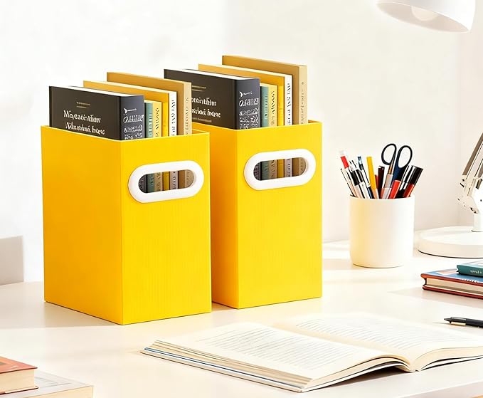 Yellow Cardboard File Organizer, Storage Box for Hanging File Folders Letter Size, Portable Document Organizer with Handle for Home, School, or Office