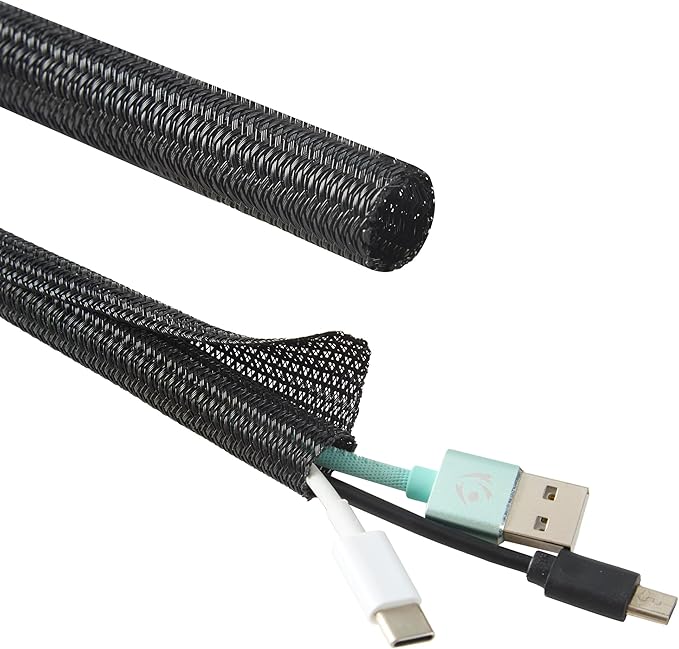 Split Wire Loom 2pcs 3/4 Inch 5ft, Braided Cable Sleeve for Cable Management, Cord Protector for Pets, TV, Desk & Automotive, Black