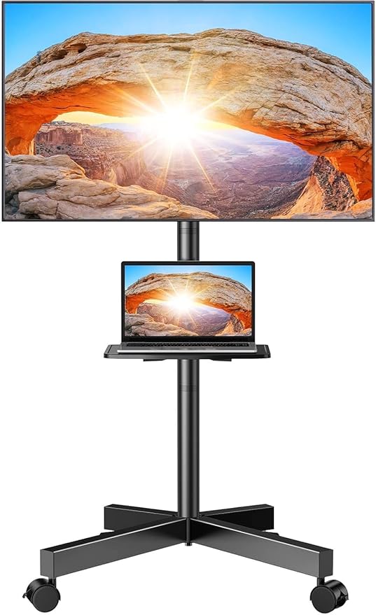 Perlegear Rolling TV Stand for 23-60 Inch LED Flat Screen/Curved TVs up to 88lbs,Mobile TV Stand Wheels with Height Adjustable Portable Rolling TV Cart Max VESA 400x400mm PGTVMC06