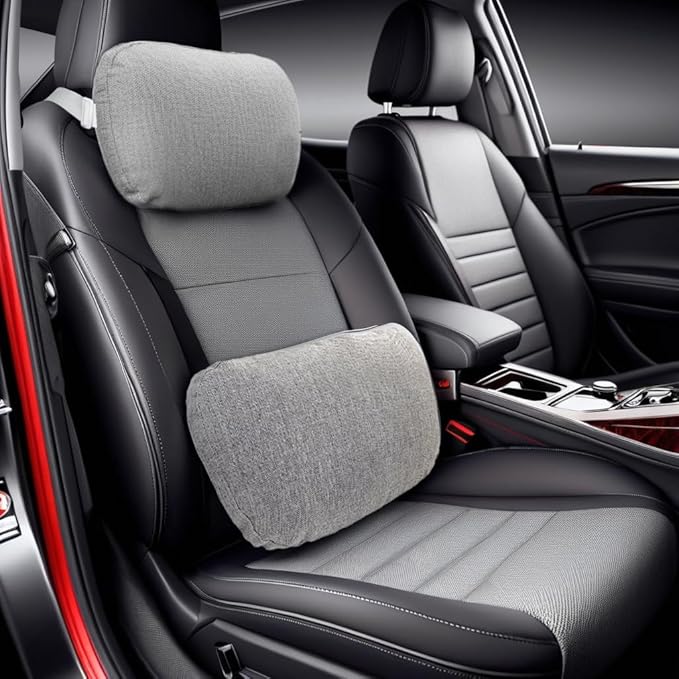 Car Neck Pillow and Back Cushion Lumbar Support for Driving Office Relaxing with Adjustable Strap Comfort Support Neck and Back for Car Seats Office Chairs Trains Airplanes Gaming Chairs Wheelchairs