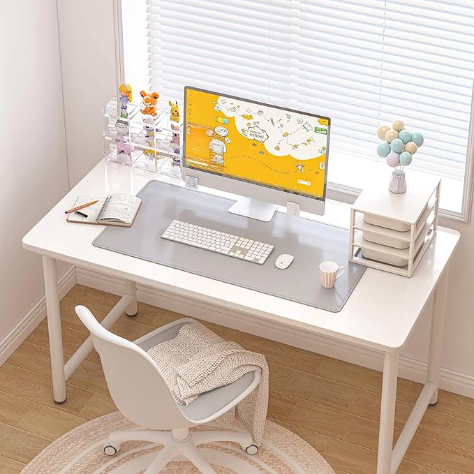 DAWNTREES Desk Mat for Desktop,PU Leather Desk Pad Protector,Non Slip, Large Mouse Pad and Keyboard Mat, Waterproof Writing Pad for Office and Home (Light Gray)