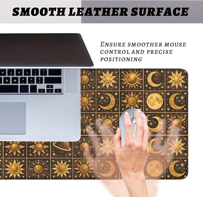 Boho Celestial Gaming Mouse Pad Sun Moon Star Vintage Astrology Mousepad Extended Large Laptop Keyboard Non-Slip Rubber Base with Stitched Edges 31.5x11.8 Inch