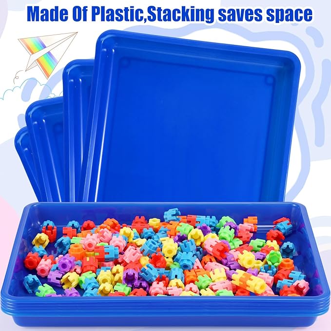 Hoteam 10 Pcs Flat Storage Organizer Tray Bin Paper Tray for Classroom Plastic Stackable File Organizer for School Office Teacher Book Organization(Blue,16.14 x 11.81 x 1.38 Inch)