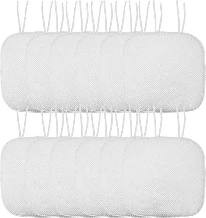Sweet Home Collection Chair Cushion Memory Foam Pads with Ties Honeycomb Pattern Slip Non Skid Rubber Back Rounded Square 16" x 16" Seat Cover, 12 Pack, White 12 Pack