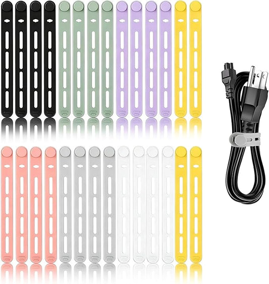 28Pcs Silicone Cable Ties Reusable, Multipurpose Cable Management Organizer, Adjustable Fastening Cable Straps with Locking Buckles, High Elasticity Cord Organizer, Travel Essentials (5.2in, 7Colors)