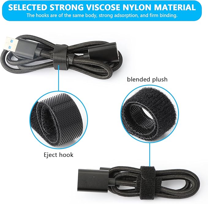 60pcs Fastening Microfiber Cloth Cable Ties Wire Management(6/7/8 Inch, Black)