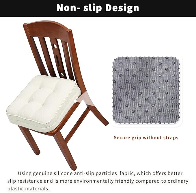 GOFORIT Memory Foam Cushion，Square Seat Cushions for Dining Chairs,Non-Slip Chair Pads with Removable Cover, 16'' x 16'', 2 Pack,Off White