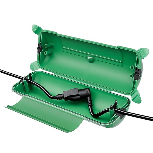 Flemoon Outdoor Extension Cord Safety Cover with Large Housing and IPX4 Waterproof Seal, Weatherproof Electrical Box for Outdoor Plugs and Power Cable Connections, Green