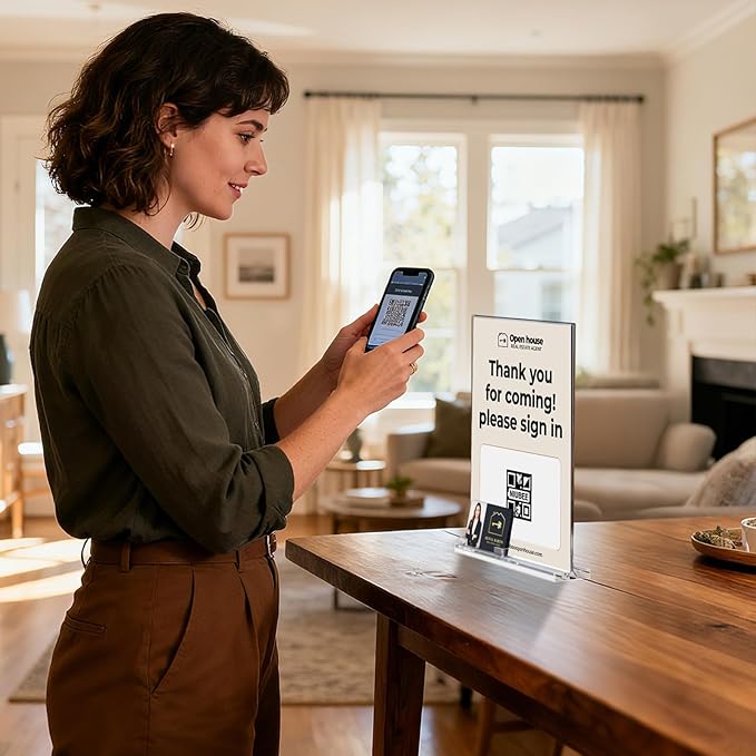 NIUBEE Acrylic Sign Holder for Realtor: 8.5 x 11 Sign Stand with Business Card Pocket for Open House - Clear Real Estate Property Document Name Card Display Supplies on Table - 3 Pack