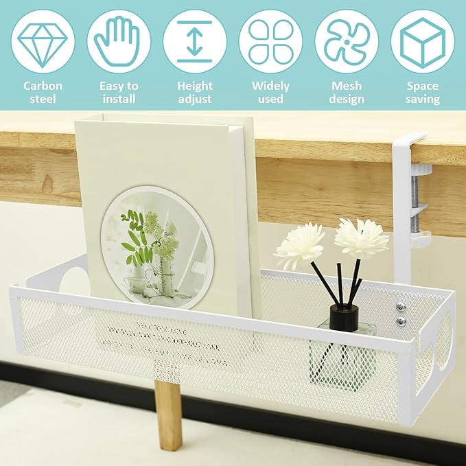 Under Desk Cable Tray, Easy to Install Cable Management Tray, No Drill Under Desk Wire Holder, Space Saving Cord Holder Shelf for Office Home Dormitory(White)