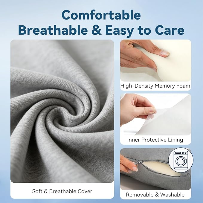 Adjustable Height Lumbar Support Pillow for Sleeping, Ergonomic Contour Lower Back Pillow for Bed with Breathable Washable Cover, Spine Alignment & Sleep Comfort, Grey