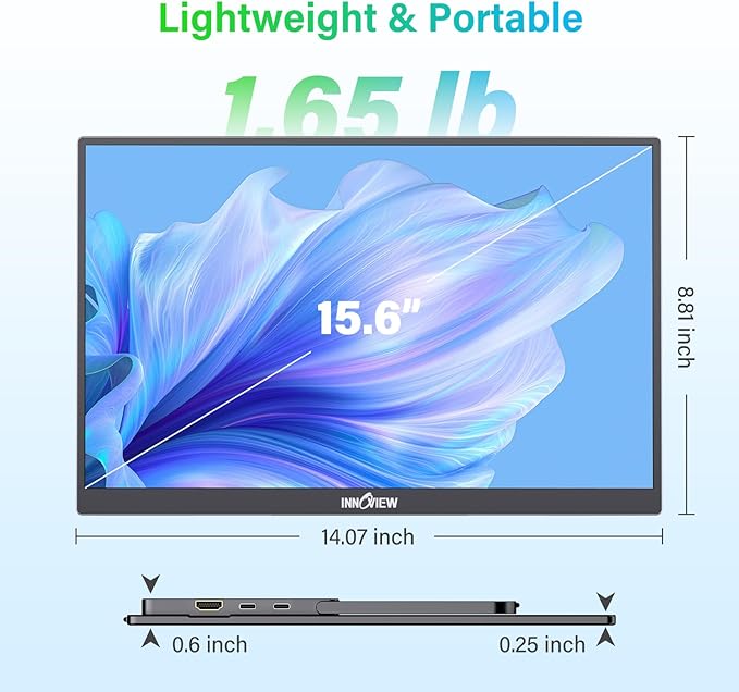 InnoView 2K Portable Monitor 15.6" QHD 100% sRGB, Built-in 180° Adjustable Stand Travel Monitor USB C Standard HDMI Ultra-Slim Portable Monitor for Laptop MacBook Phone PS5 Xbox Switch